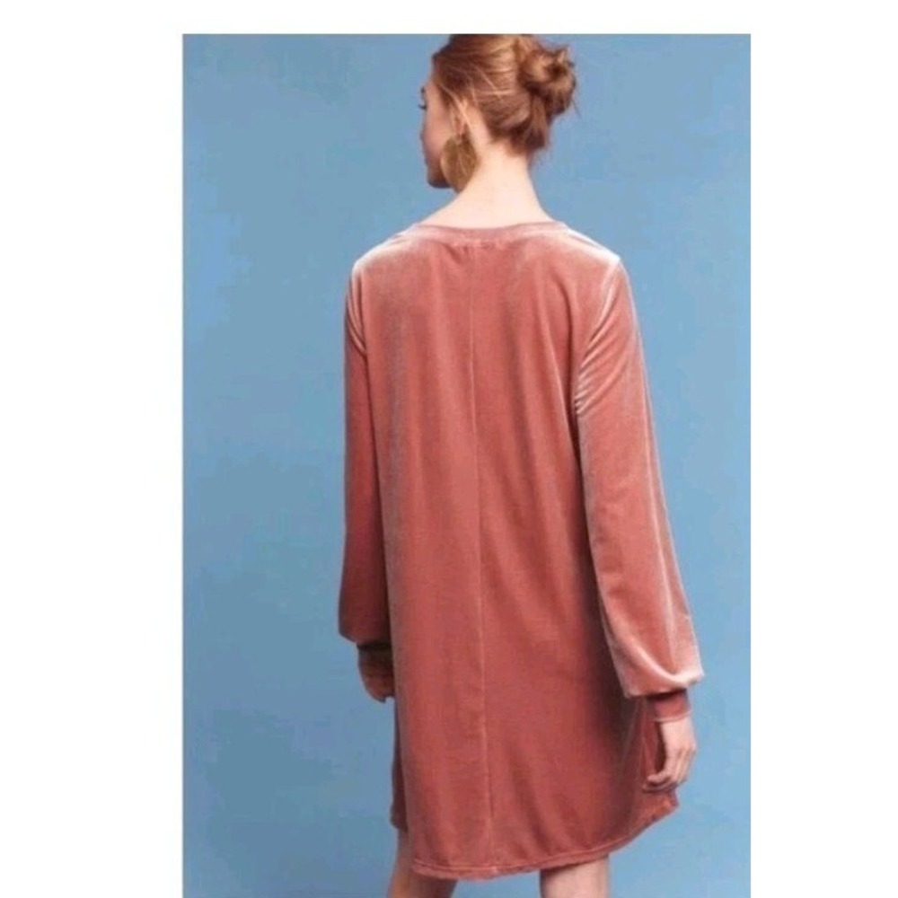 Anthropologie Sunday in Brooklyn Pink Velvet Shift Dress Long Sleeve Boho Small